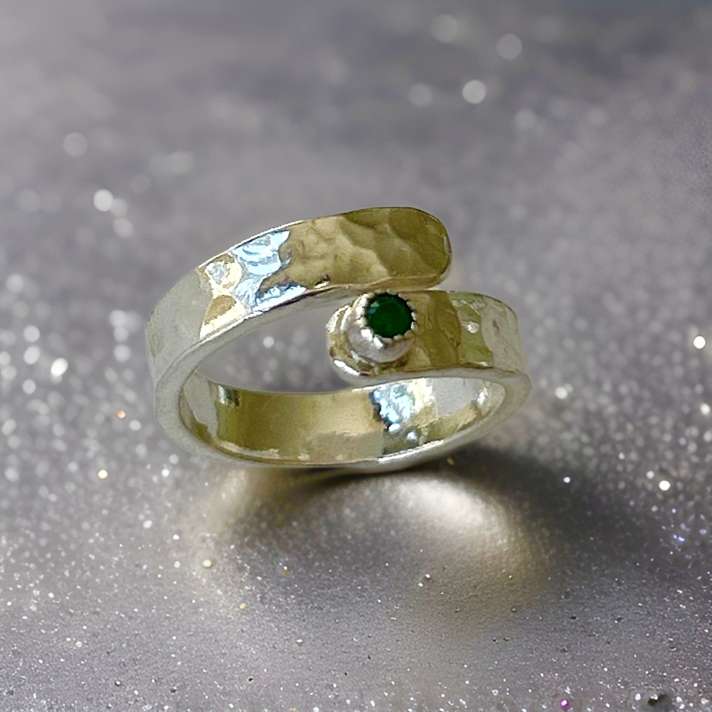 Emerald Silver Wrap Ring