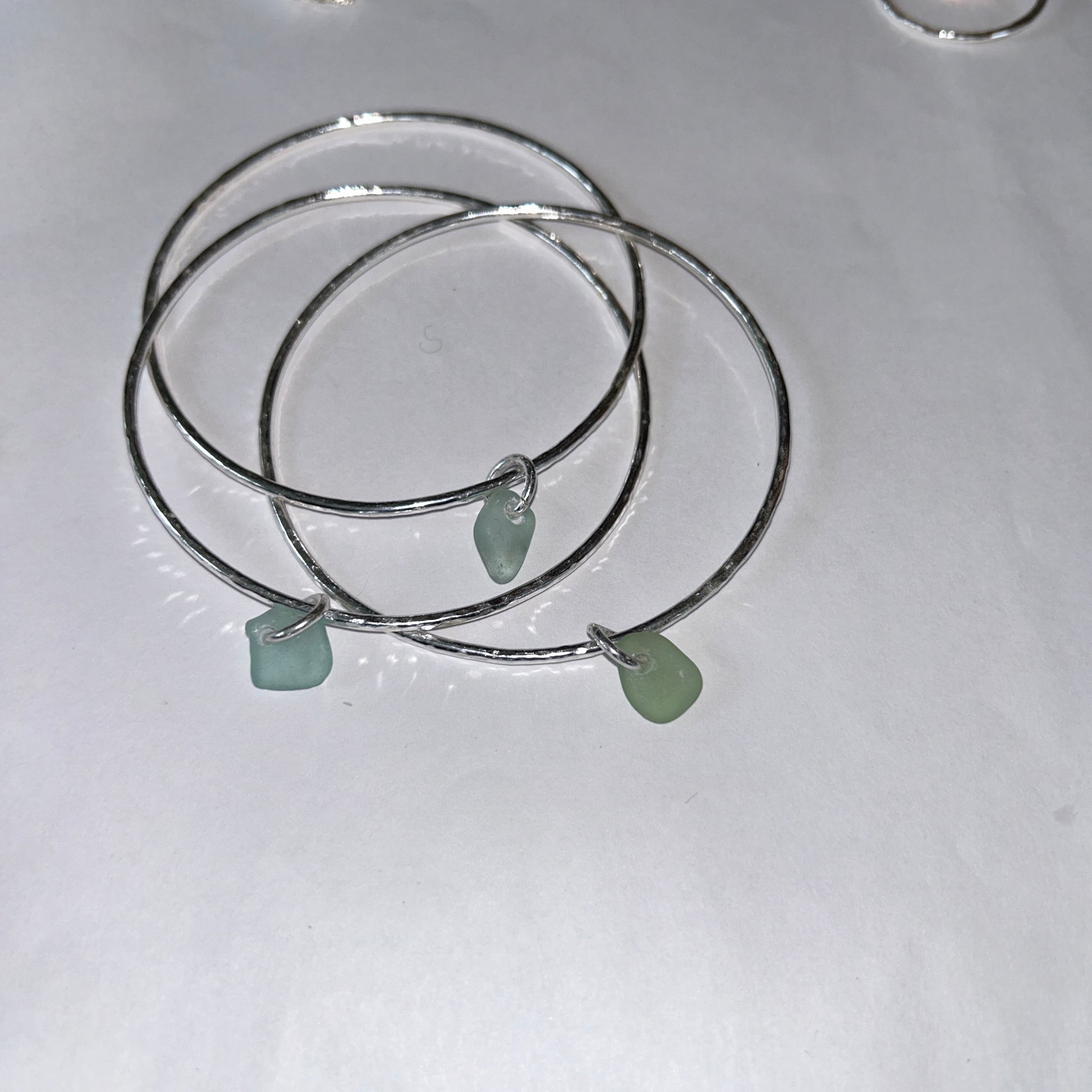 Silver Trio Interlinked Bangle With Sea Glass Charms - Silver Lines Jewellery