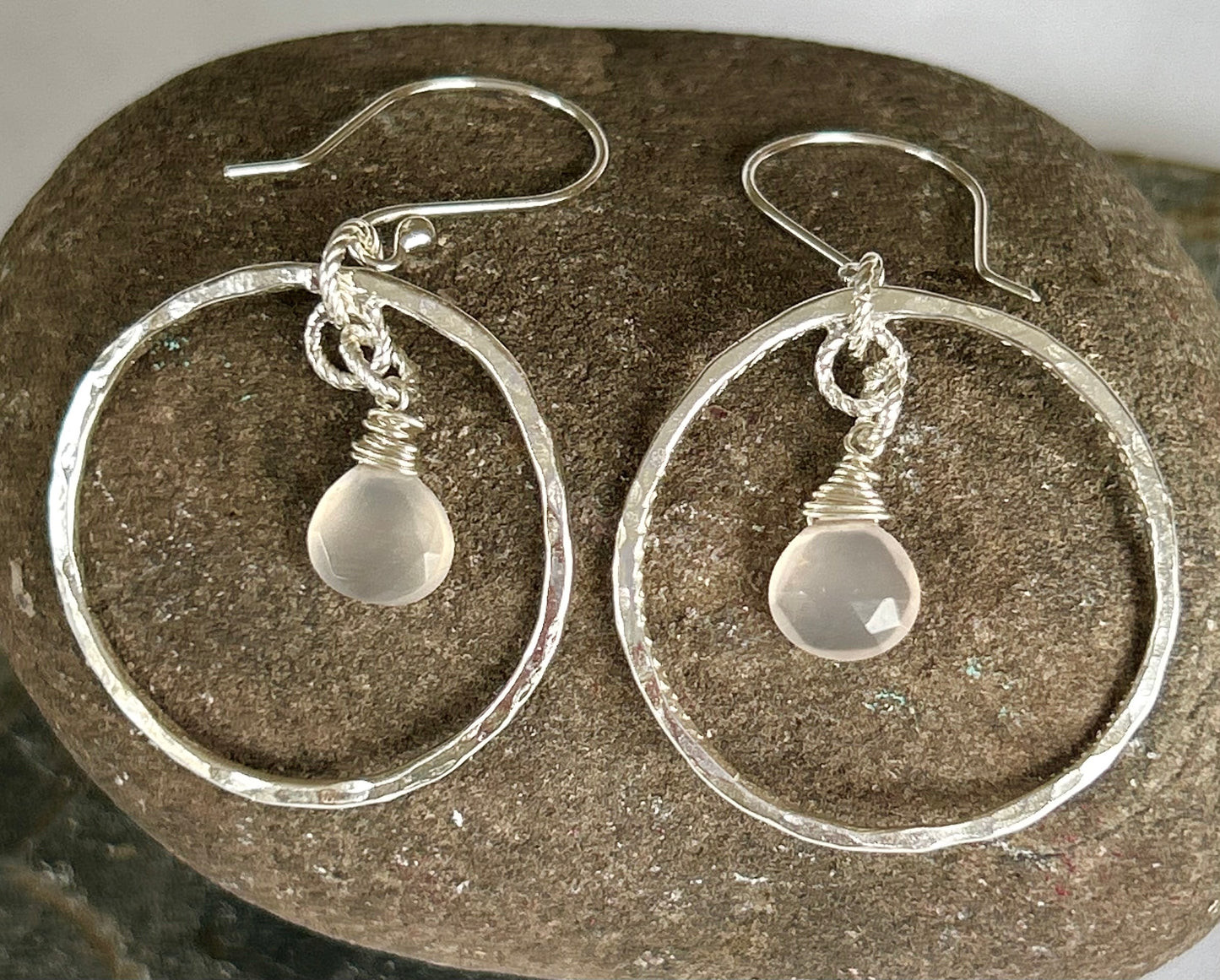 Rose Quartz Silver Hoop Earrings