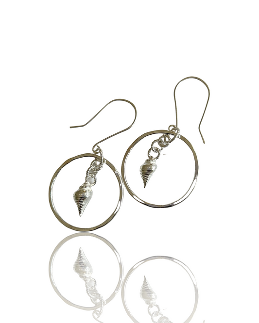 Mermaid Sea Shell Silver Hoop Earrings, - Silver Lines Jewellery