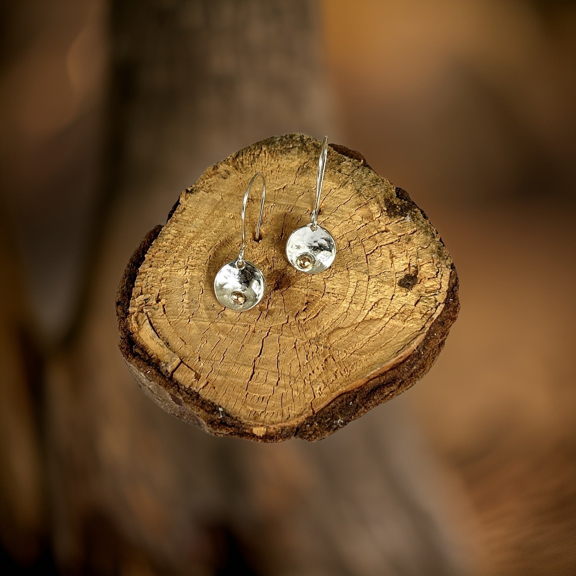 Silver Disc Earrings With Gold - Silver Lines Jewellery