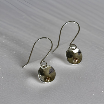 Silver Disc Earrings With Gold - Silver Lines Jewellery