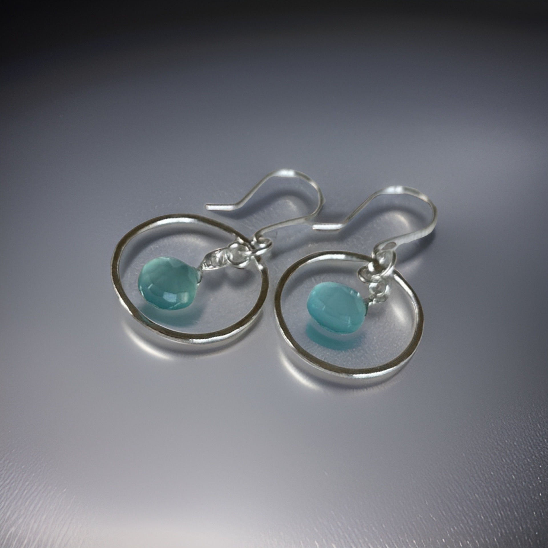 Silver Dangle 2024 Earrings. Chalcedony. Silver Jewelry. Gift for Her. Silver Hoops.