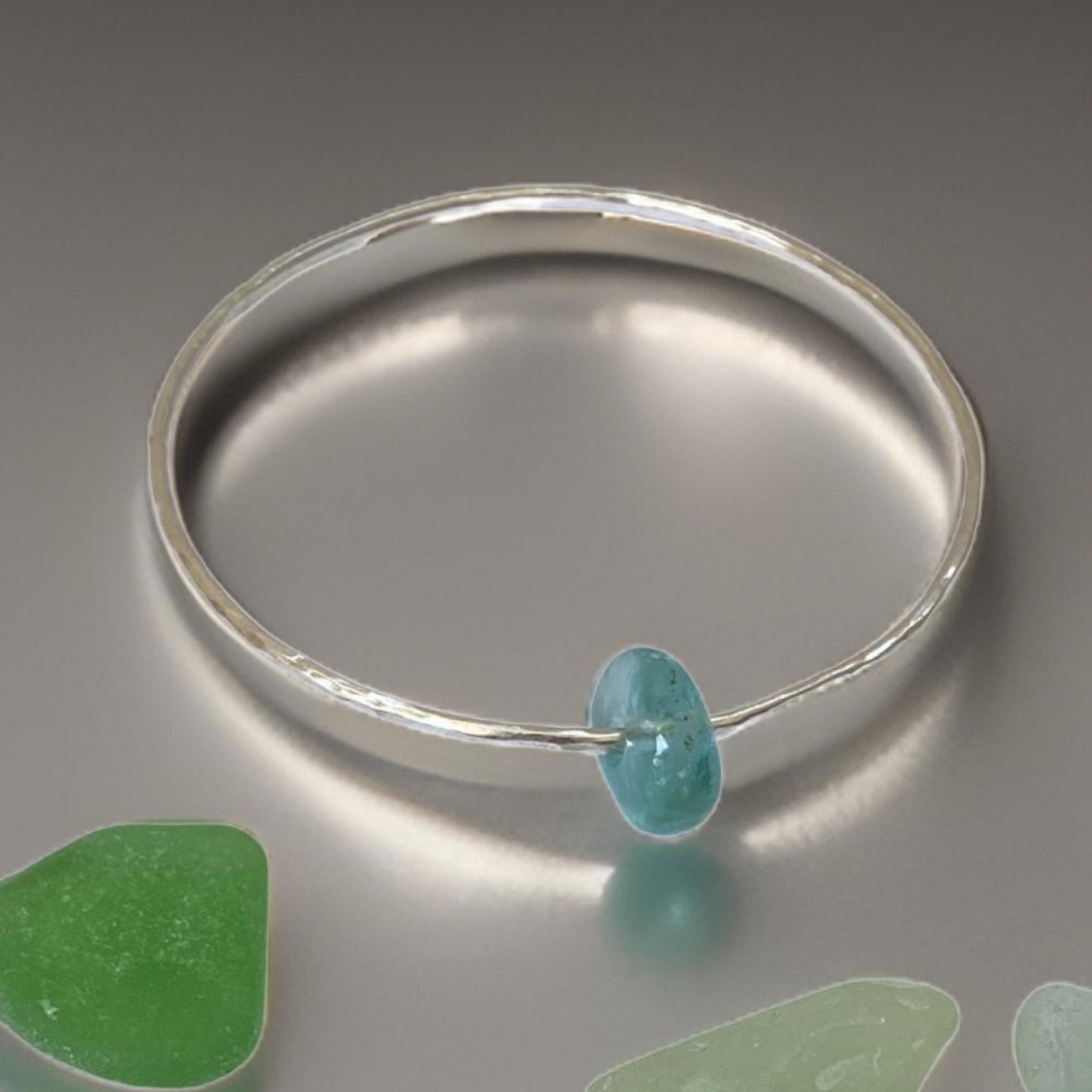 Ocean silver Sea Glass Bangle - Silver Lines Jewellery