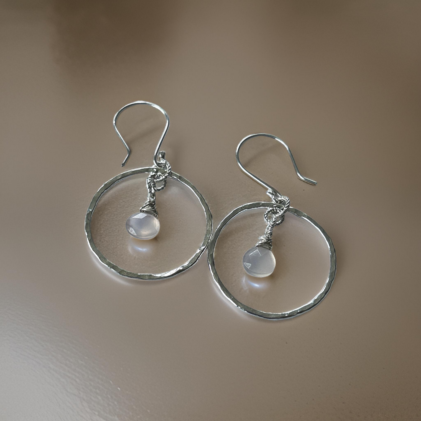 Rose Quartz Silver Hoop Earrings
