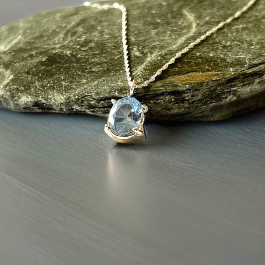 Sparkly Aquamarine Cubic Zirconia Silver Necklace