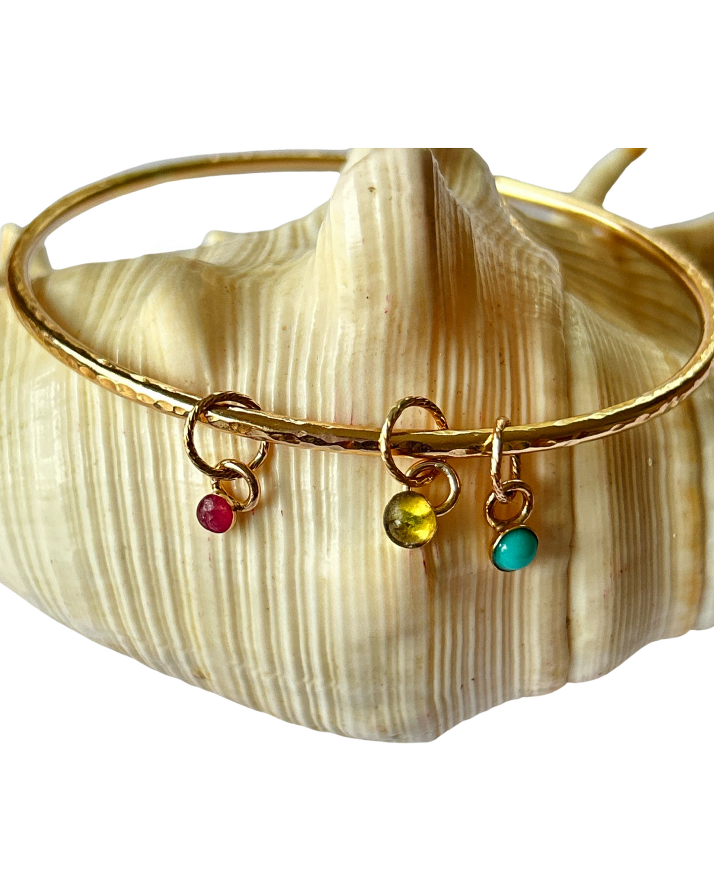 Gold Bangle With Gemstone Charms