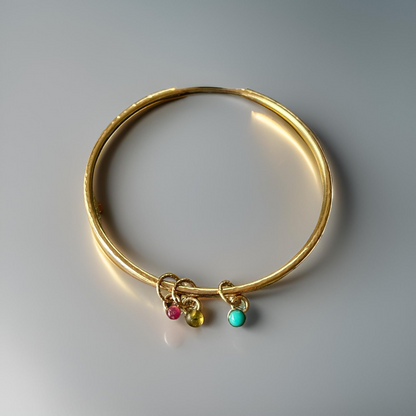 Gold Bangle With Gemstone Charms