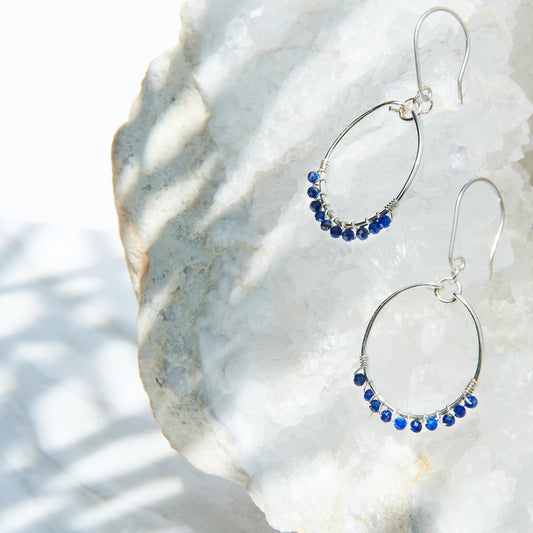 Lapis Silver Hoop Earrings - Love Beach Beads