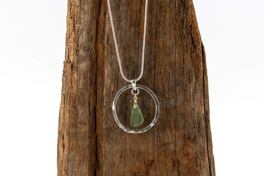 Sterling Silver Hoop  Sea glass Pendant - Love Beach Beads