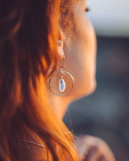 Gold Hoop Cowrie Earrings - Love Beach Beads