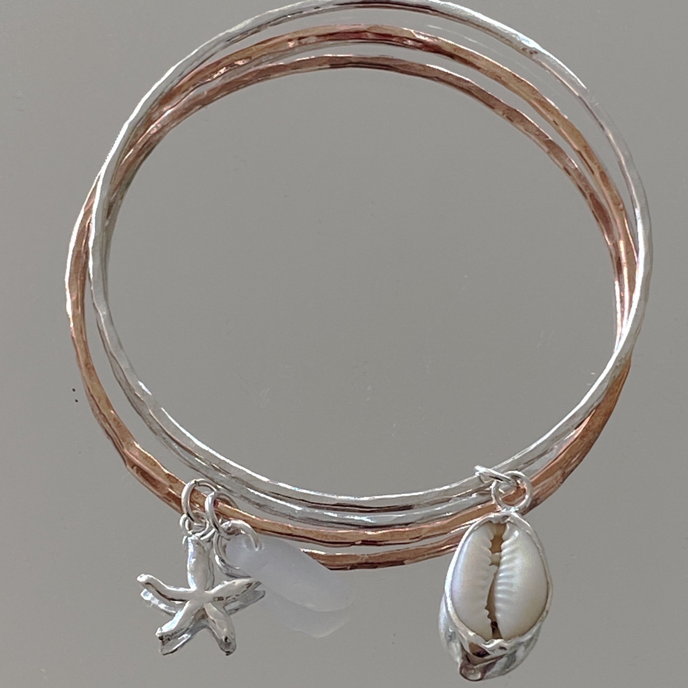 Silver Bangle, Copper Star Charm Bangle, Pebble Charm Bangle, Charm Bangle, Star Bangle, Copper Bangle, Sterling Silver 2024 Bangle